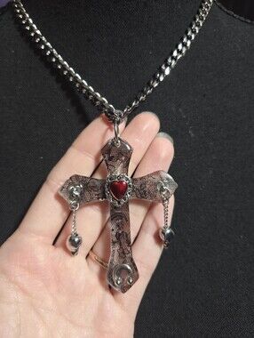 Handmade Lace Cross Resin Necklace Stainless Steel Goth Emo Punk Jewelry Skull
